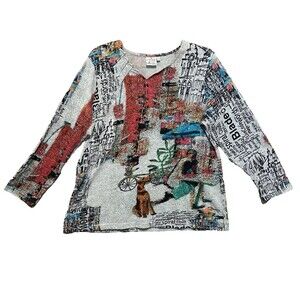 Parsley & Sage Shirt Womens 1X Colorful Art Long Sleeve Tunic Easy 2 Style Comfy